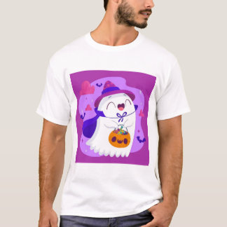 T-shirt Mignon fantôme de Halloween sorcière Trick-or-Trea