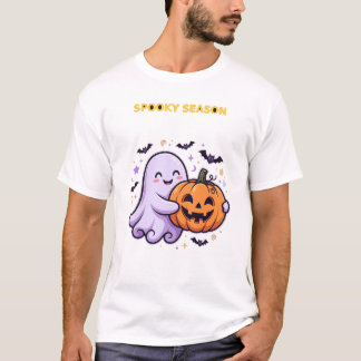 T-shirt Mignon Fantôme de la Saison Effrayante et Citrouil