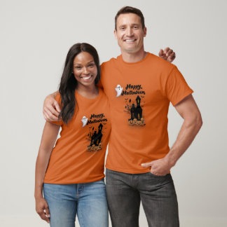 T-shirt Mignon fantôme d'Halloween Maison hantée Citrouill