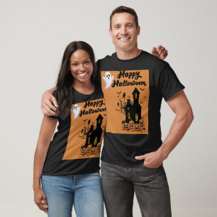 T-shirt Mignon fantôme d'Halloween Maison hantée Citrouill
