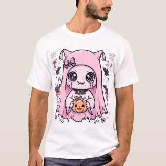 T-shirt Mignon Fantôme Rose Fille Kawaii Citrouille Hallow