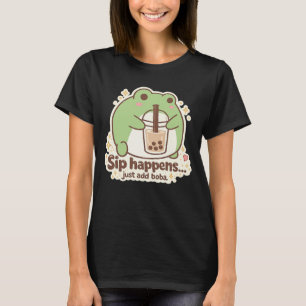 T-shirt Mignon FROG buvant du bubble tea, thé aux perles
