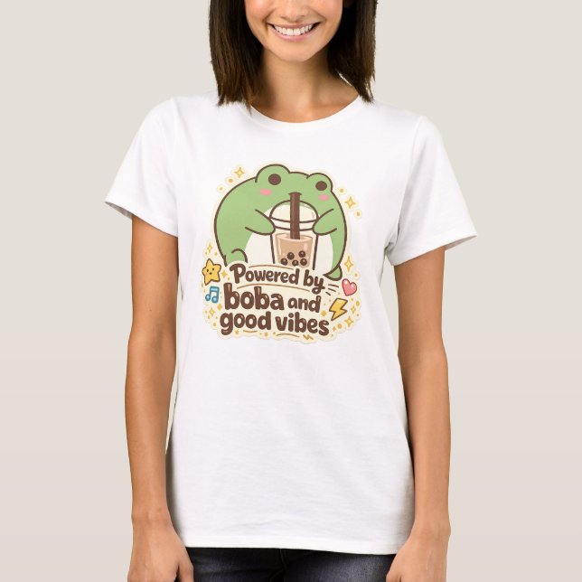 T-shirt Mignon FROG buvant du bubble tea, thé aux perles (Devant)