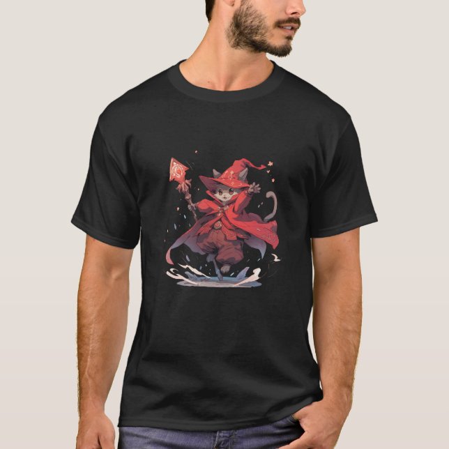 T-shirt Mignon Héros Chat Mage Rouge (Devant)