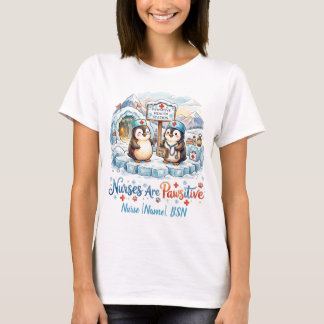 T-shirt Mignon infirmière manchot aquarelle nom personnali
