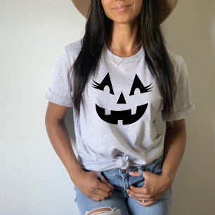 T-shirt Mignon Jack O Lanterne Cils Gris Femmes Halloween