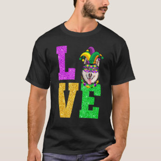 T-shirt Mignon Je J'adore Mardi Gras Chien Husky Sibérien