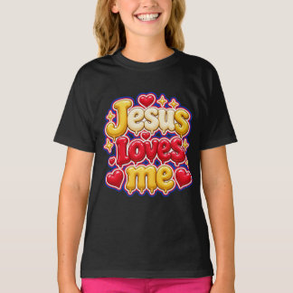 T-shirt Mignon Jésus m'aime en lettres bulles 3D pour enfa