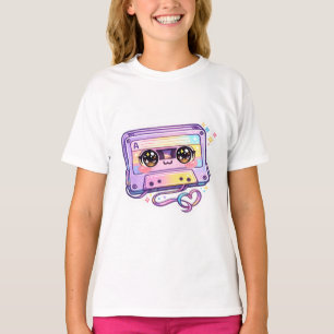 T-shirt Mignon Kawaii Cassette Rétro Ruban Pastel Violet M