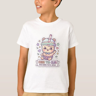 T-shirt Mignon Kawaii Chibi Club de Thé Ours Boisson Boba