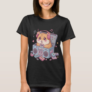 T-shirt Mignon Kawaii Hamster Amateur de Musique Cassette