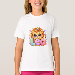 T-shirt Mignon Kawaii Leo Lion Nom Couronne Rose Pastel Ét