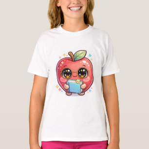 T-shirt Mignon Kawaii Pomme Intelligente avec des Lunettes