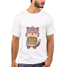 Mignon Kitty Gris Kawaii Serrant une Boîte Cadeau