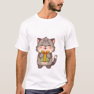 T-shirt Mignon Kitty Gris Kawaii Serrant une Boîte Cadeau