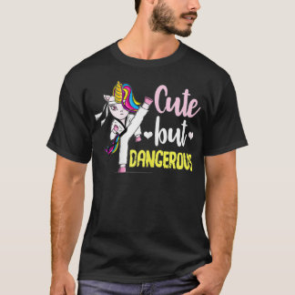 T-shirt Mignon Mais Dangereux Taekwondo Unicorn