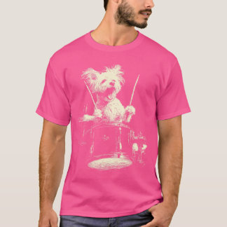 T-shirt Mignon Maltais Jouant de la Batterie Musique Drôle