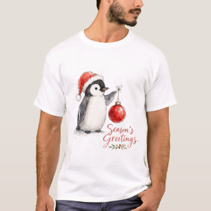 T-shirt Mignon manchot de Noël avec ornement