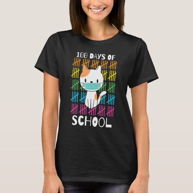 T-shirt Mignon Masque Facial Chat 100 Jours D'école Virtue (Devant)