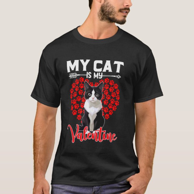 T-shirt Mignon Mon Chat Est Mon Valentin Chat Smoking Coeu (Devant)