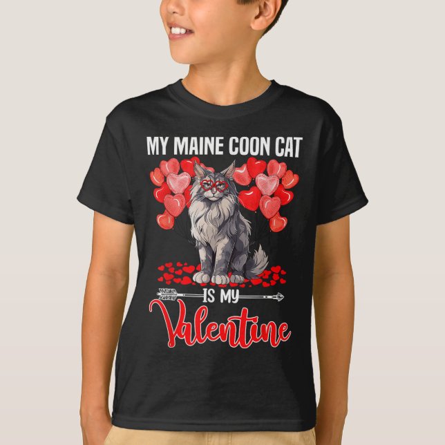 T-shirt Mignon Mon chat Maine Coon est mon Valentin Saint- (Devant)
