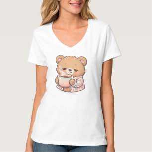 T-shirt Mignon ours en peluche pastel buvant du café Autoc