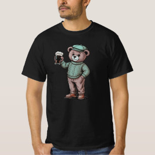 T-shirt Mignon ours en peluche tenant une bière