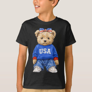 T-shirt Mignon ours patriotique États-Unis 4 juillet améri