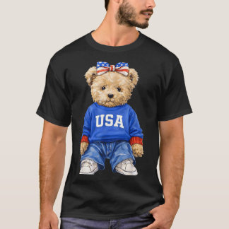 T-shirt Mignon ours patriotique États-Unis 4 juillet améri