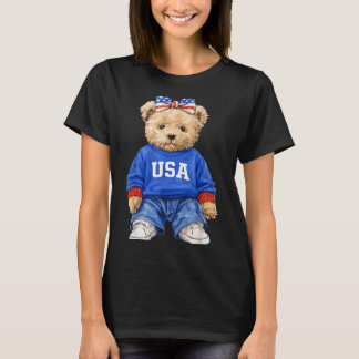 T-shirt Mignon ours patriotique États-Unis 4 juillet améri