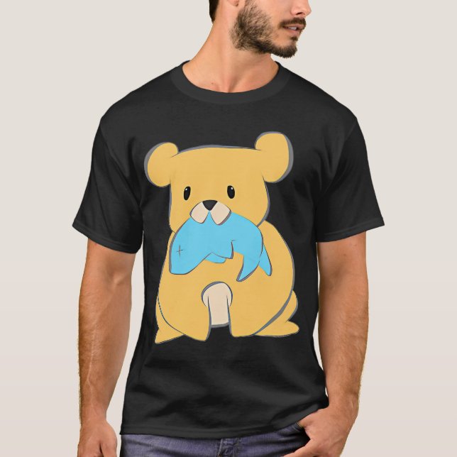 T-shirt Mignon petit ours avec poisson (Devant)