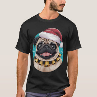T-shirt Mignon petit Pug avec un chapeau de Noël - Drôle