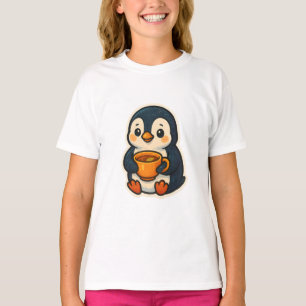 T-shirt Mignon pingouin avec une tasse de thé