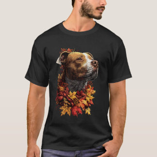 T-shirt Mignon Pit Bull avec feuilles d'automne Forêt Auto