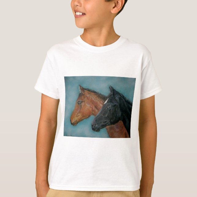 T-shirt mignon poulain noir châtaignier poulain brun colt  (Devant)