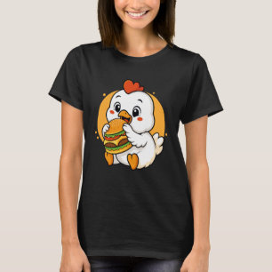T-shirt Mignon poulet mangeant un burger drôle animal kawa
