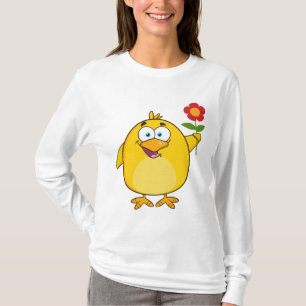 T-shirt Mignon poussin de dessin animé jaune avec fleur
