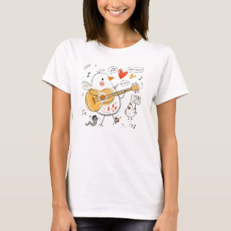 T-shirt Mignon poussin musical jouant de la guitare acoust