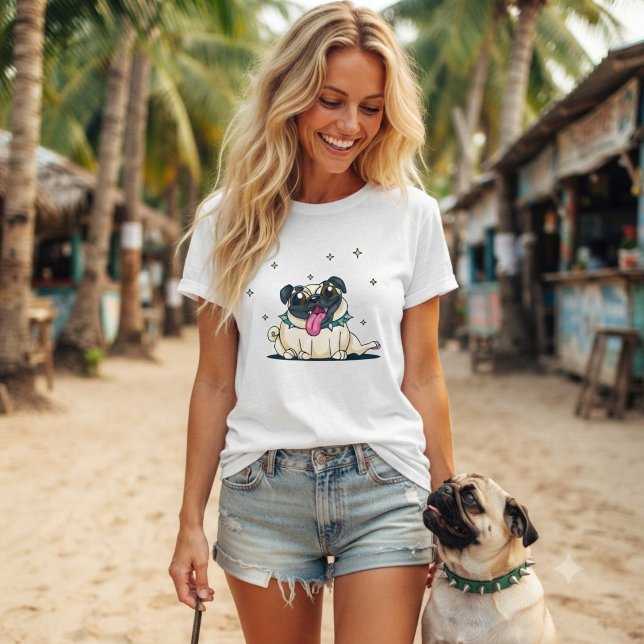 T-shirt Mignon Pug Adorable et Excentrique avec collier cl (Créateur téléchargé)