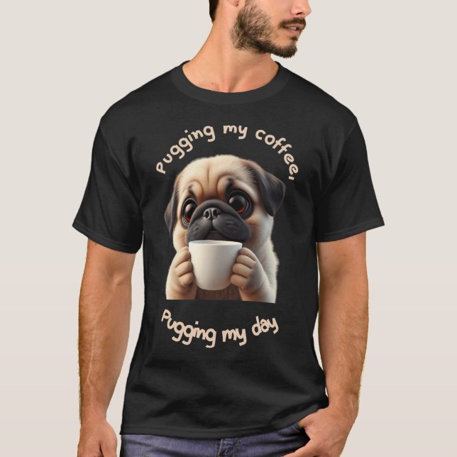 T-shirt Mignon Pug - Amoureux du Café (Devant)