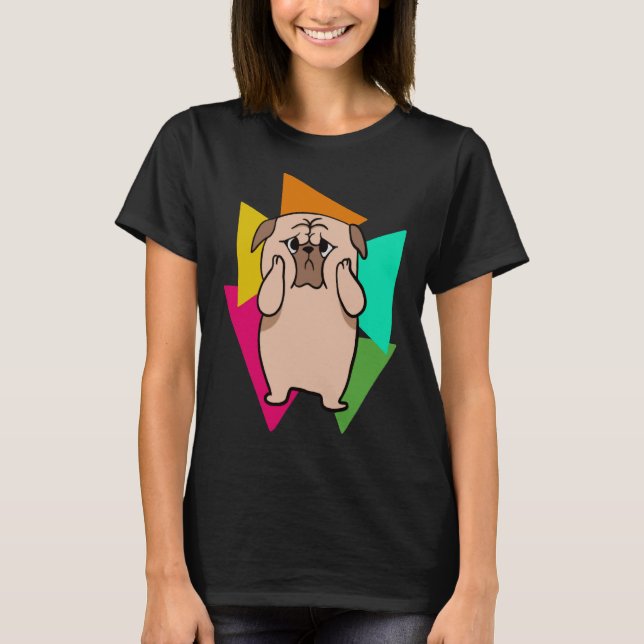 T-shirt Mignon Pug Avec Triangles Brillants - Chien Classi (Devant)