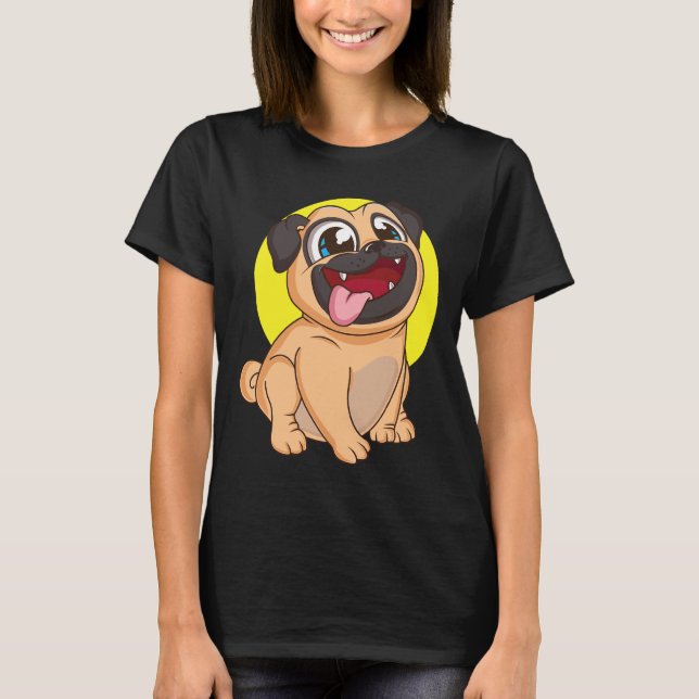T-shirt Mignon Pug Avec Visage Heureux (Devant)