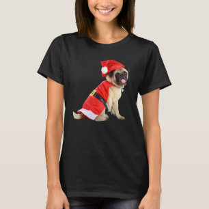 T-shirt Mignon Pug Brun Souriant Chapeau de Père Noël Cost