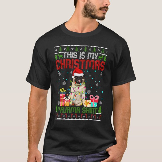 T-shirt Mignon Pug C'est Mon Pyjama De Noël (Devant)