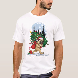 T-shirt Mignon Pug de Noël avec arbre et cadeaux