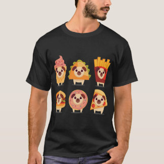 T-shirt mignon pug, drôle pug, glace pug, taco pug, frites