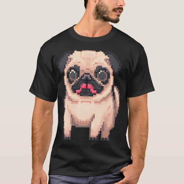 T-shirt Mignon Pug grassouillet - Pixel art (Devant)