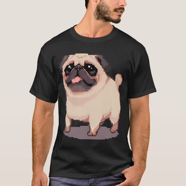T-shirt Mignon Pug Gros - Pixel art (Devant)