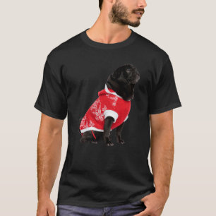 T-shirt Mignon Pug Noir Chapeau de Père Noël Sweater Rouge