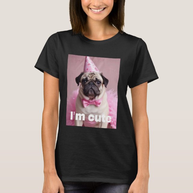 T-shirt Mignon Pug Rose (Devant)